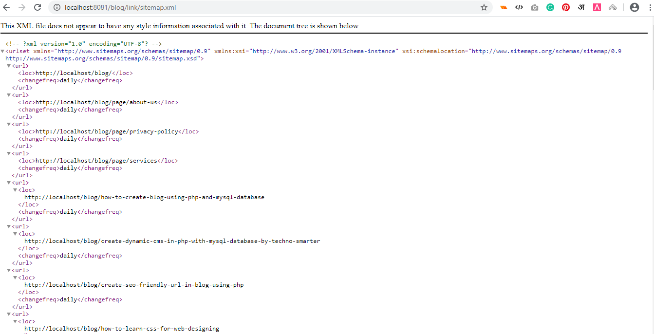 Create sitemap of blog using php
