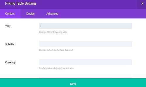 div pricing tables module add price title