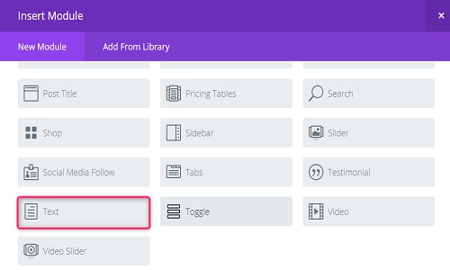divi text module setting  -content and design