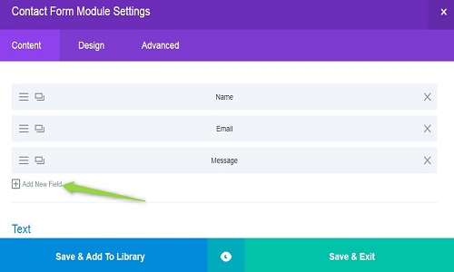 divi theme contact form module add new field