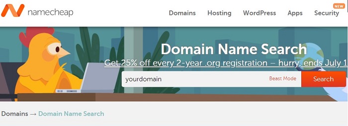 NameCheap website par wordpress blog ke liye domain khojna