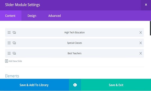 slider module of divi theme setting