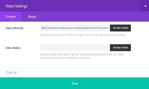 video module of Divi theme setting demo